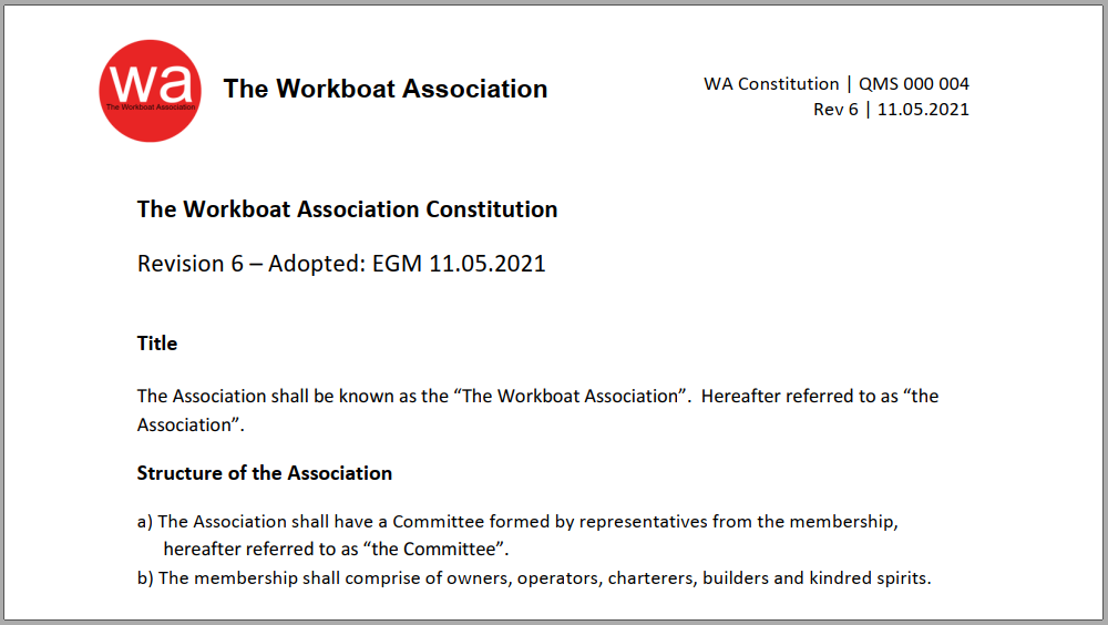 The new Workboat Association Constitution